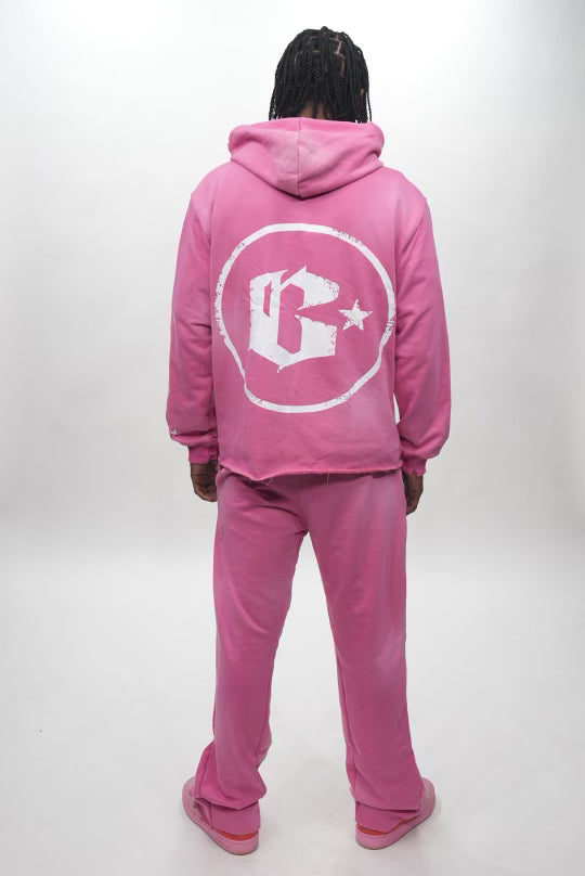 Pink Sun Washed Cropped Hoodie