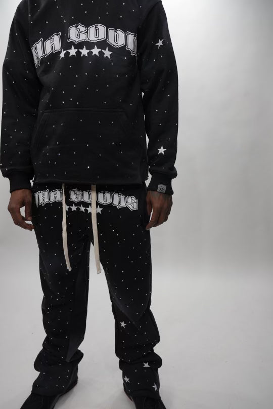 Black Rhinestone Sun Washed Cropped Hoodie