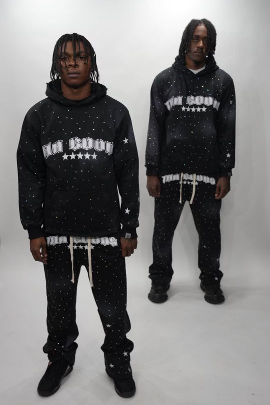 Black Rhinestone Sun Washed Flare Sweatpants
