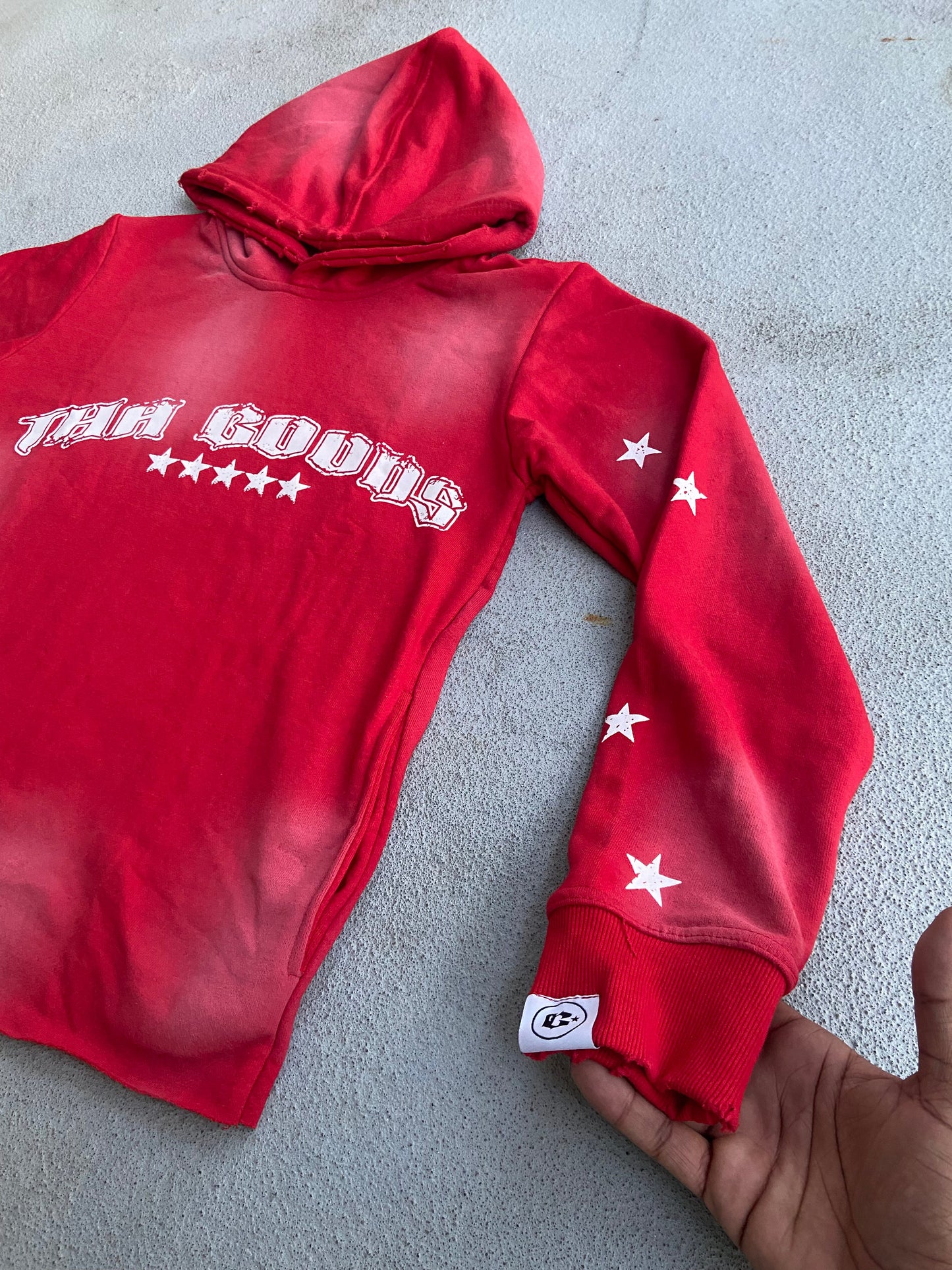 Red Sun Washed Cropped Hoodie