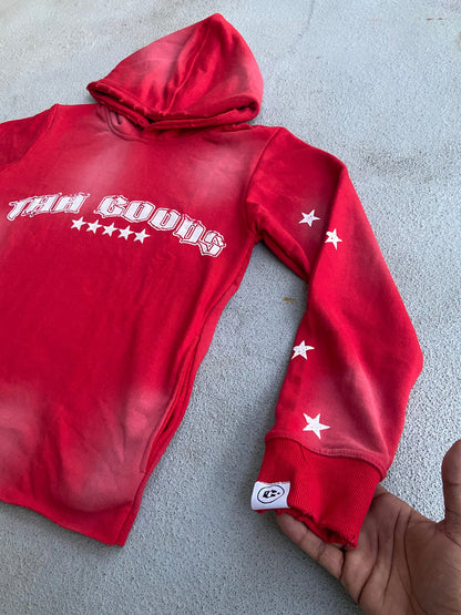 Red Sun Washed Cropped Hoodie