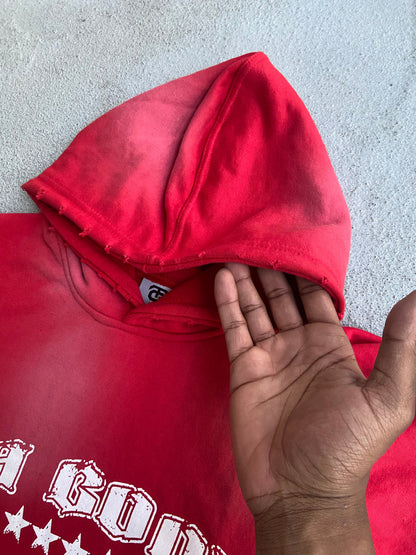 Red Sun Washed Cropped Hoodie